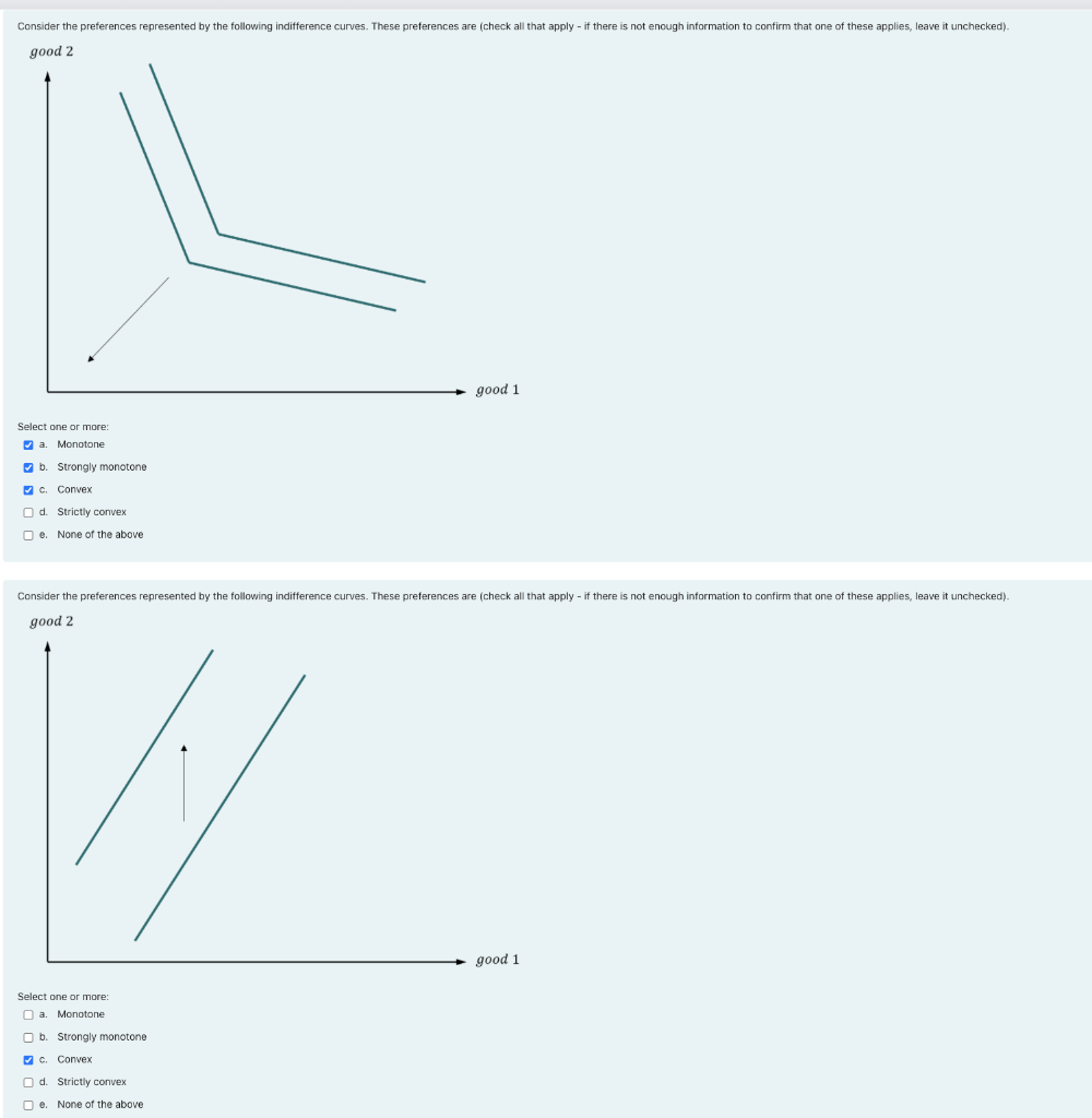 Consider The Preferences Represented By The Following Indifference Curves These Preferences Are Check All That Apply 1