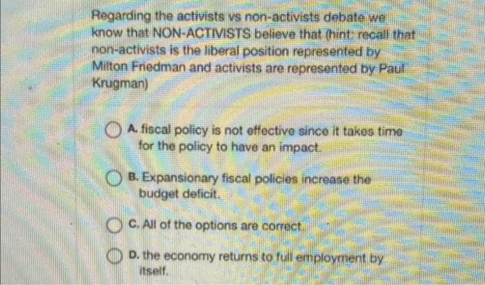 Regarding The Activists Vs Non Activists Debate Wer Know That Non Activists Believe That Hint Recall That Non Activists 1