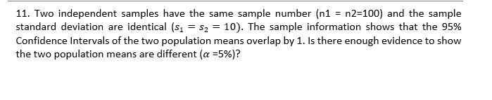 11 Two Independent Samples Have The Same Sample Number N1 N2 100 And The Sample Standard Deviation Are Identical S 1