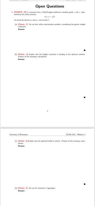 Open Questions Points 2 A Comme Couglas Pred Unted By The Way Function Lat Prin Bedence And An Income A Pe Set 1