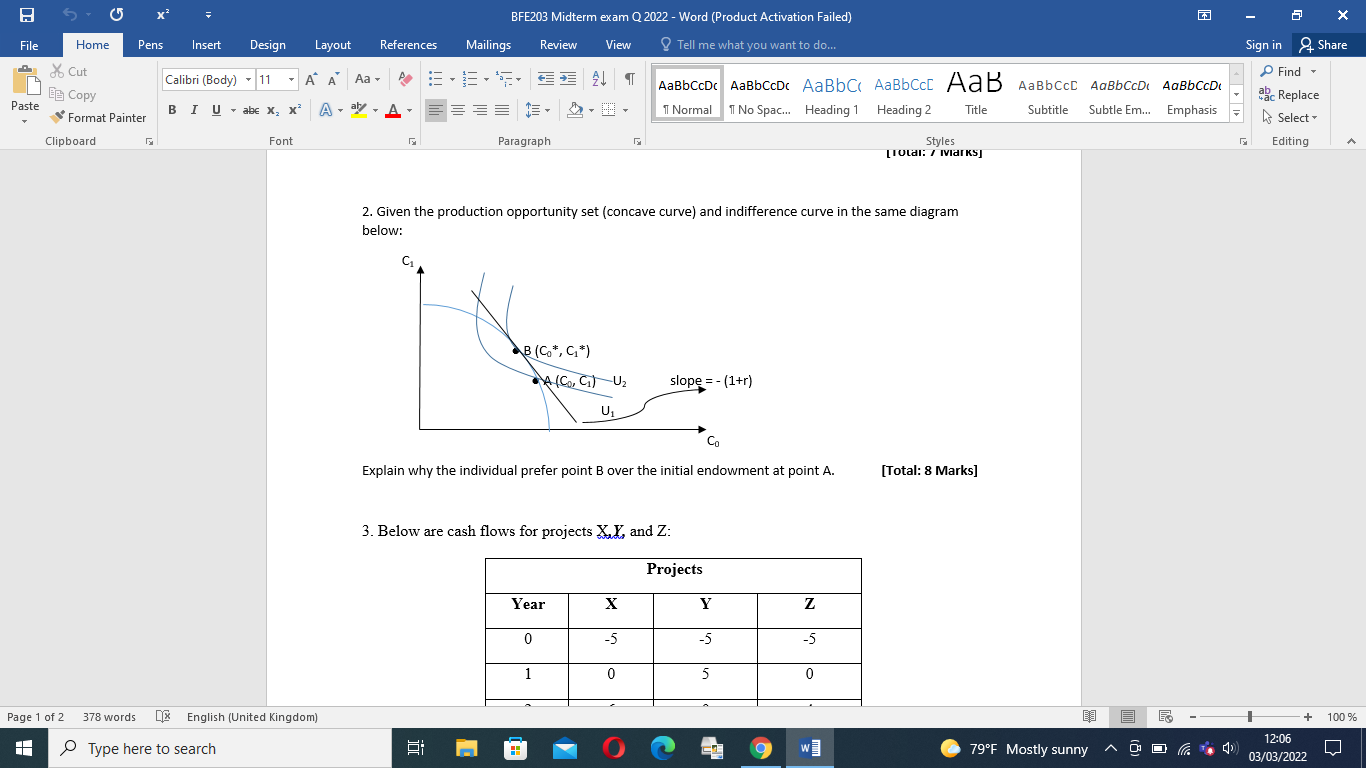 6 X Bfe203 Midterm Exam Q 2022 Word Product Activation Failed Mailings Review View Tell Me What You Want To Do Fi 1