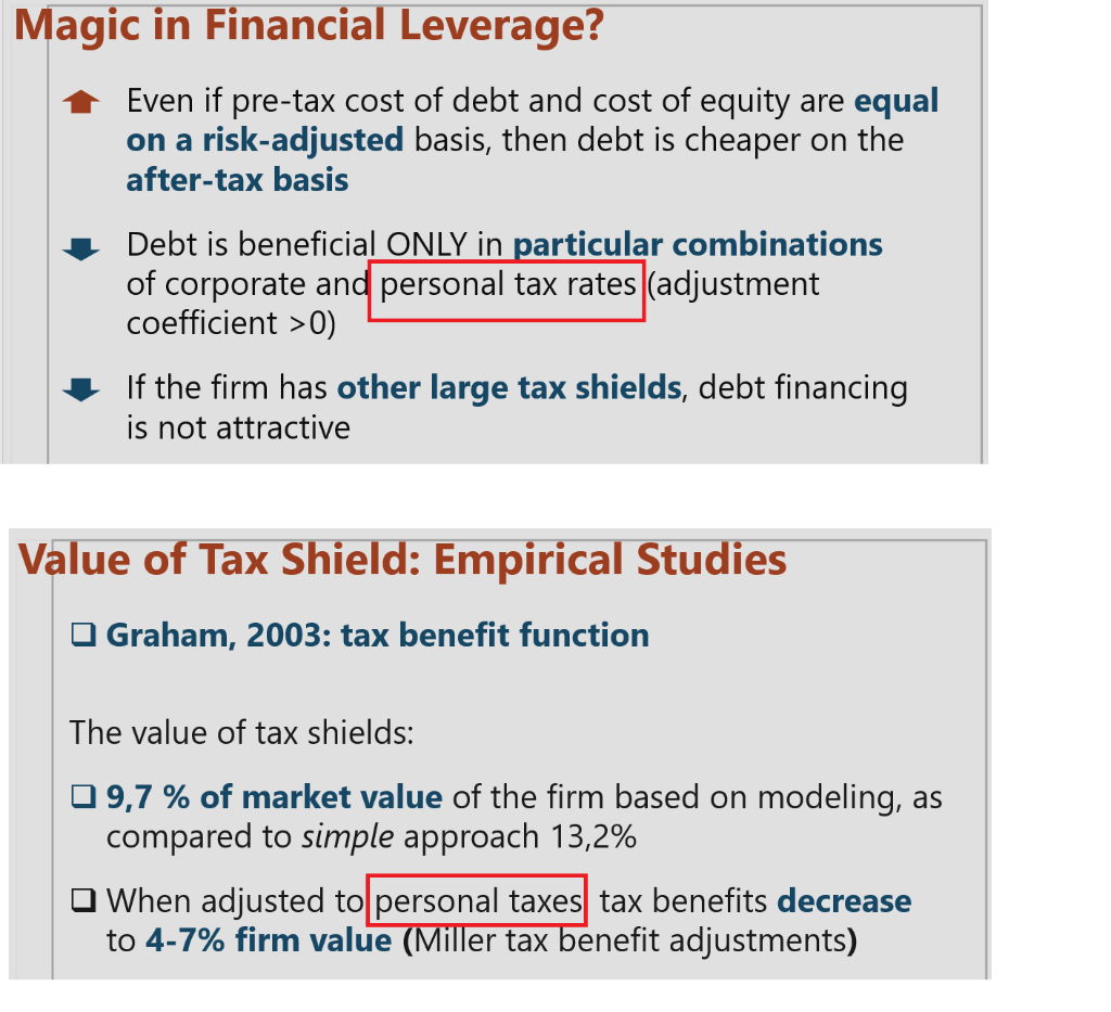 Hello The Below Is Captured From Lecture Slide May I Know Why Personal Tax Rate Would Affect The Value Of Firm Why Sh 1
