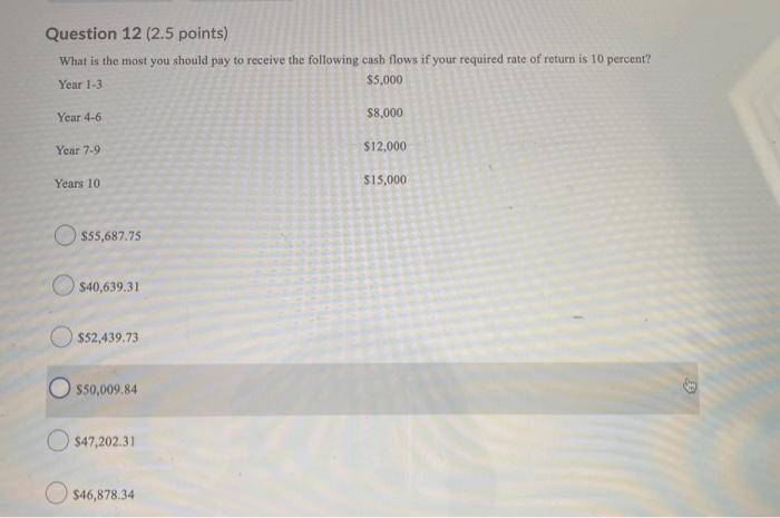 Question 11 2 25 Points What Is The Internal Rate Of Return Irr For A Project That Costs 50 000 Today This Project 2