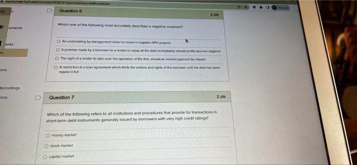 Question 6 Which One Of The Following Most Accurately Describes A Negative Covenant Jents An Undertaking Ty Management R 1