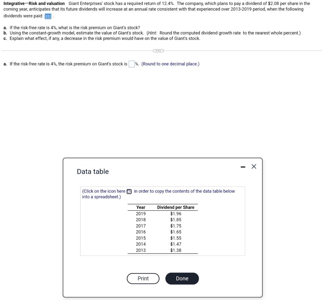Integrative Risk And Valuation Giant Enterprises Stock Has A Required Return Of 12 4 The Company Which Plans To Pay 1