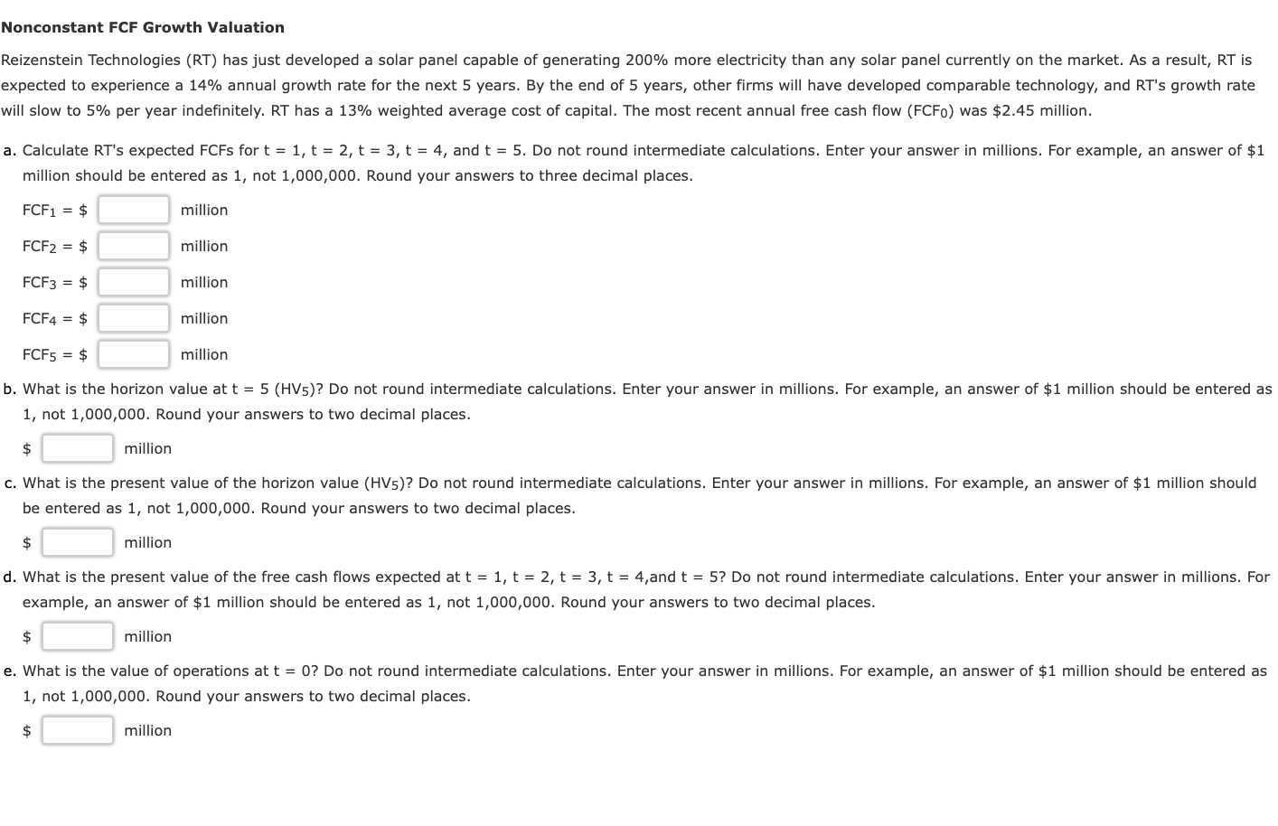 Nonconstant Fcf Growth Valuation Reizenstein Technologies Rt Has Just Developed A Solar Panel Capable Of Generating 20 1