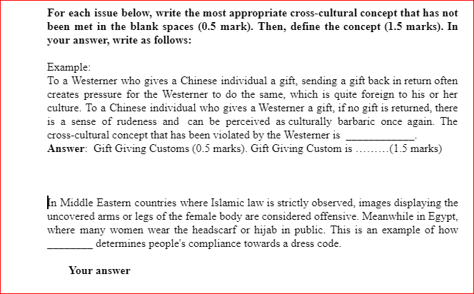 For Each Issue Below Write The Most Appropriate Cross Cultural Concept That Has Not Been Met In The Blank Spaces 0 5 M 1
