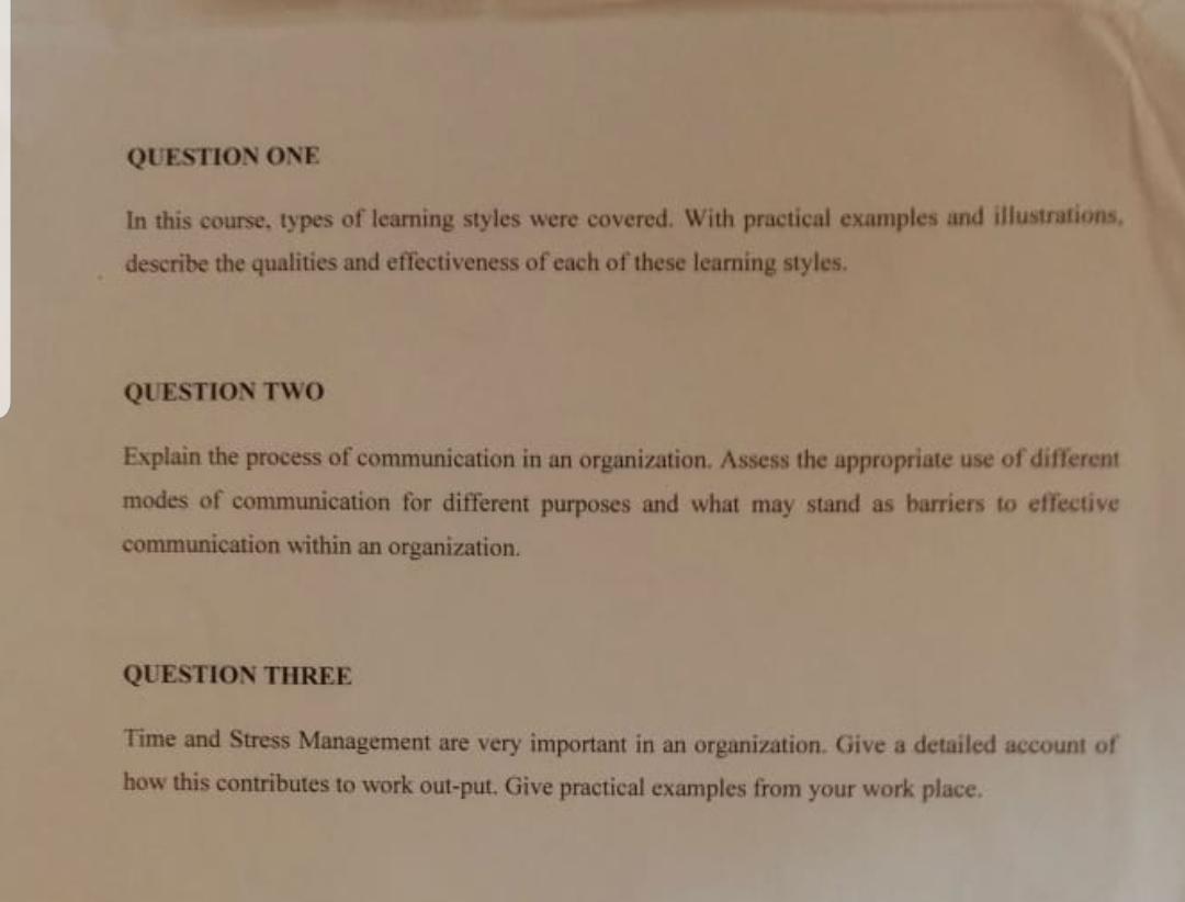 Question One In This Course Types Of Learning Styles Were Covered With Practical Examples And Illustrations Describe 1