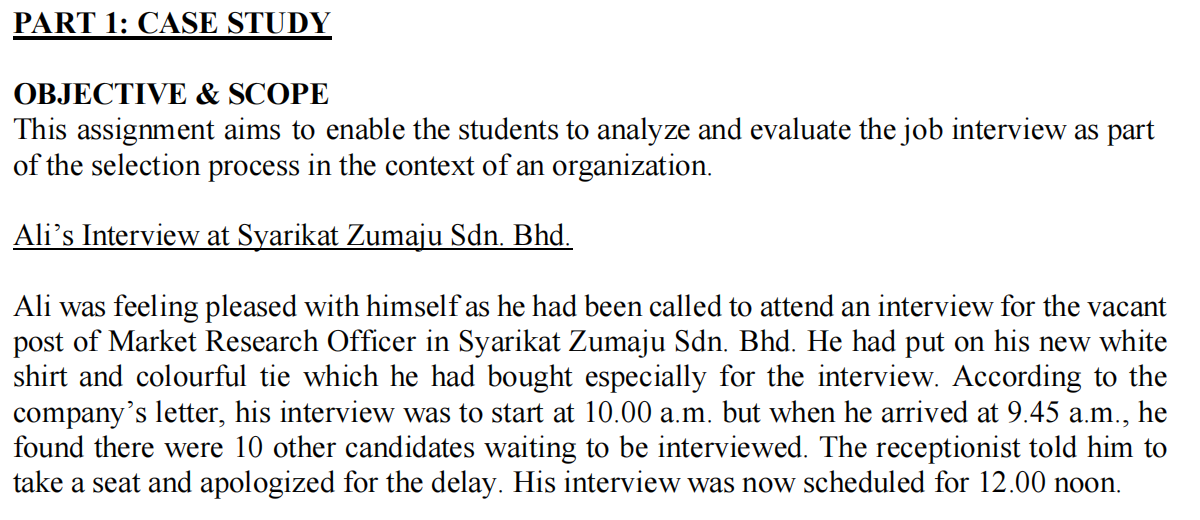Part 1 Case Study Objective Scope This Assignment Aims To Enable The Students To Analyze And Evaluate The Job Intervi 1