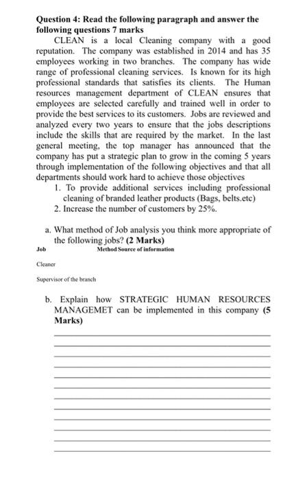 Question 4 Read The Following Paragraph And Answer The Following Questions 7 Marks Clean Is A Local Cleaning Company Wi 1