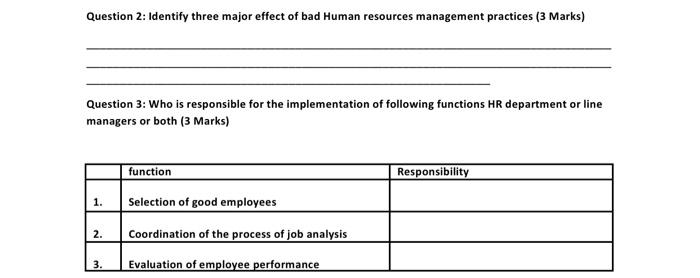Question 2 Identify Three Major Effect Of Bad Human Resources Management Practices 3 Marks Question 3 Who Is Respons 1