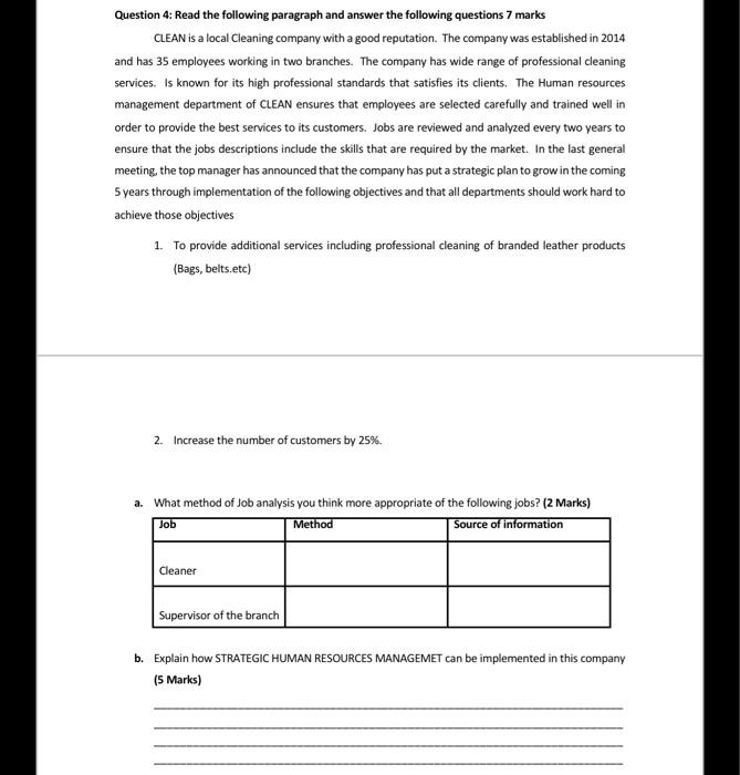 Question 4 Read The Following Paragraph And Answer The Following Questions 7 Marks Clean Is A Local Cleaning Company Wi 1