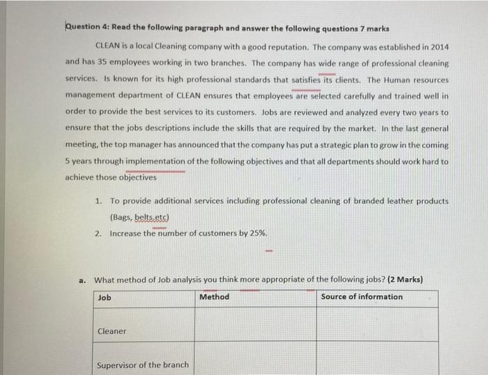 Question 4 Read The Following Paragraph And Answer The Following Questions 7 Marks Clean Is A Local Cleaning Company Wi 1