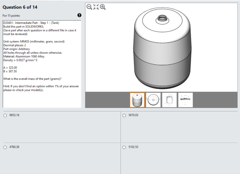 Question 6 Of 14 For 15 Points D20401 Intermediate Part Step 1 Tank Build This Part In Solidworks Save Part Af 1