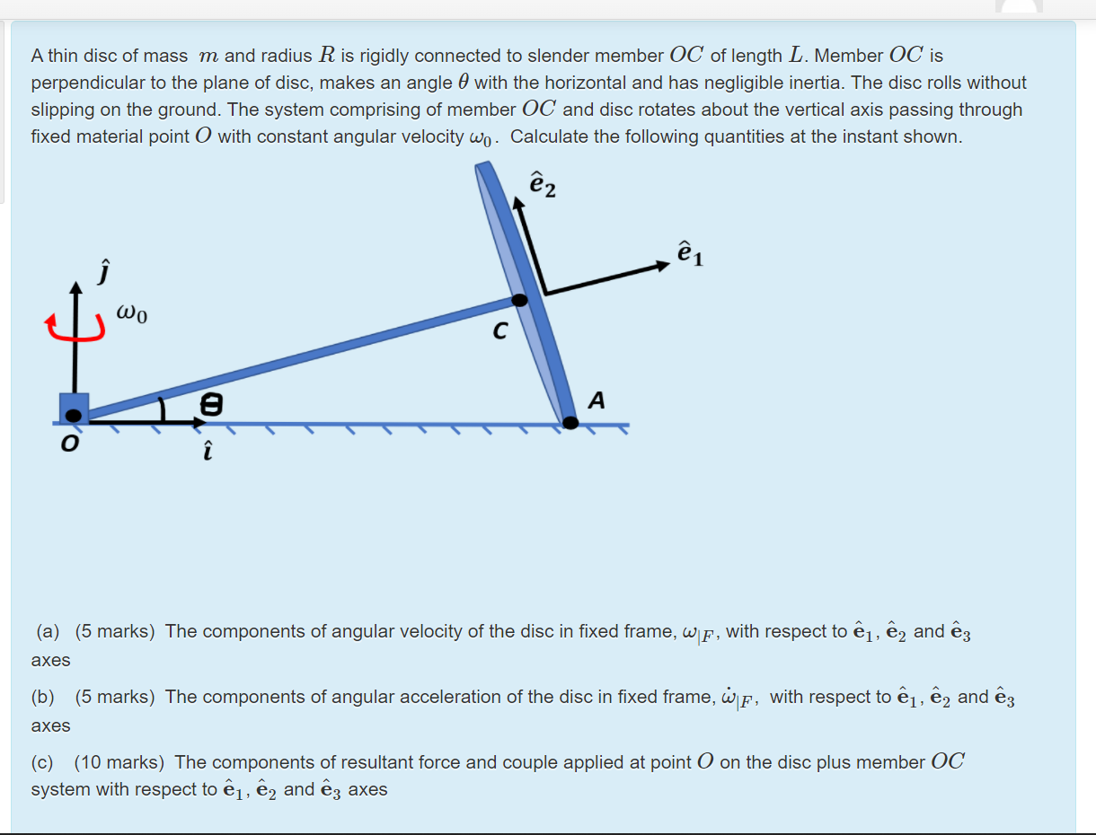 A Thin Disc Of Mass M And Radius R Is Rigidly Connected To Slender Member Oc Of Length L Member Oc Is Perpendicular To 1