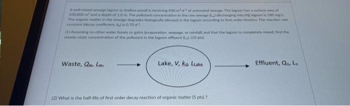 Adwoon He Is Receiving 430m Of Treated When 100 000 And A Depth Of 10 Me The Pollutant Concentration In The Discharge I 1