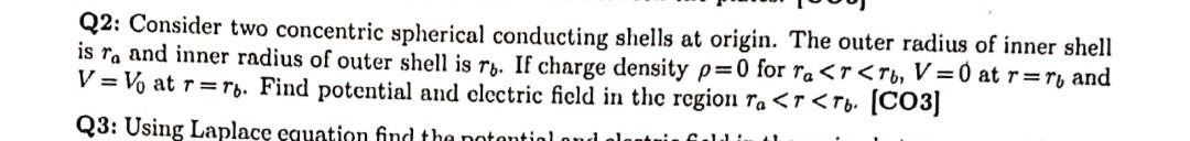 Q2 Consider Two Concentric Spherical Conducting Shells At Origin The Outer Radius Of Inner Shell Is Ro And Inner Radiu 1