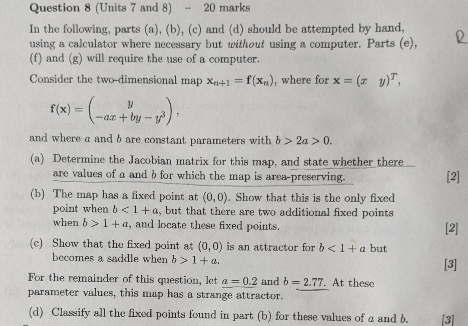 R Question 8 Units 7 And 8 20 Marks In The Following Parts A B C And D Should Be Attempted By Hand Using A 1