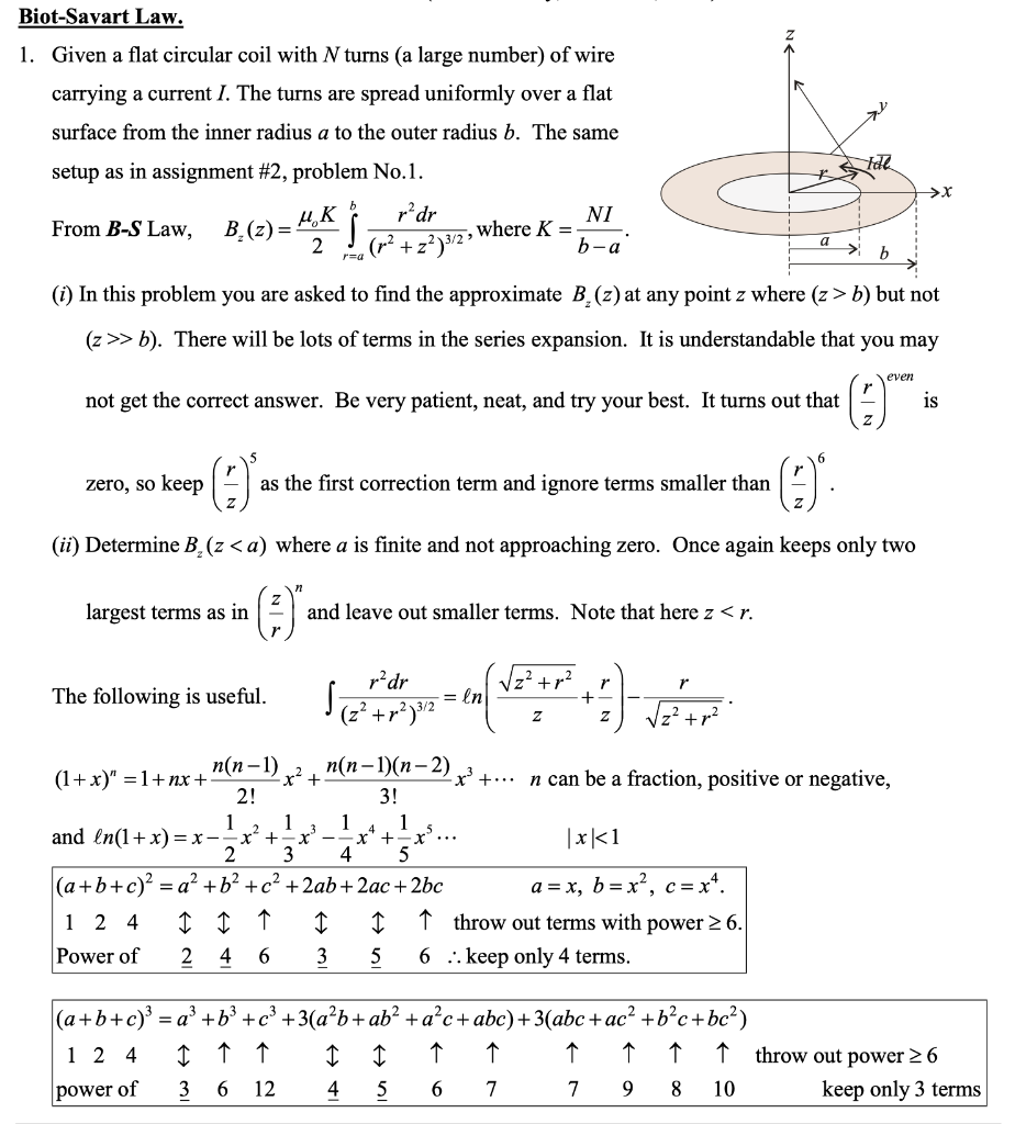 Biot Savart Law 1 Given A Flat Circular Coil With N Turns A Large Number Of Wire Carrying A Current I The Turns Are 1