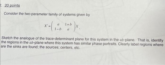 2 20 Points Consider The Two Parameter Family Of Systems Given By X C 1 B A 1 B A Sketch The Analogue Of The Trace De 1