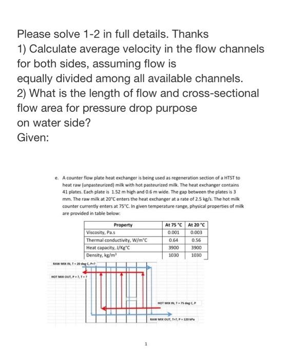 Please Solve 1 2 In Full Details Thanks 1 Calculate Average Velocity In The Flow Channels For Both Sides Assuming Flo 1