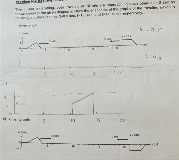 Problem No Two Pulses On A String Both Traveling At 10 M S Are Approaching Each Other At T 0 Sec As Shown Below In The 1