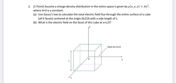 2 1 Point Assume A Charge Density Distribution In The Entire Space Is Given By P X Y Z Ax Where A O Is A Constan 1