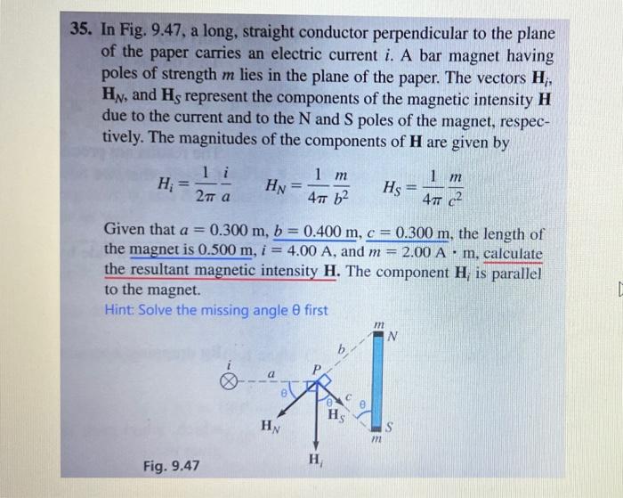 35 In Fig 9 47 A Long Straight Conductor Perpendicular To The Plane Of The Paper Carries An Electric Current I A Ba 1