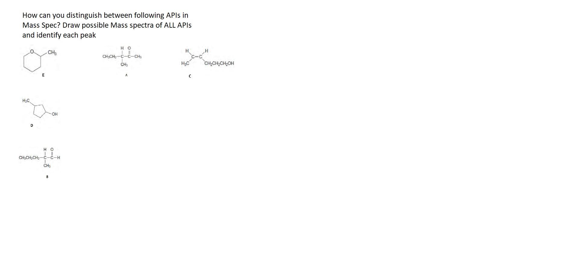 How Can You Distinguish Between Following Apis In Mass Spec Draw Possible Mass Spectra Of All Apis And Identify Each Pe 1