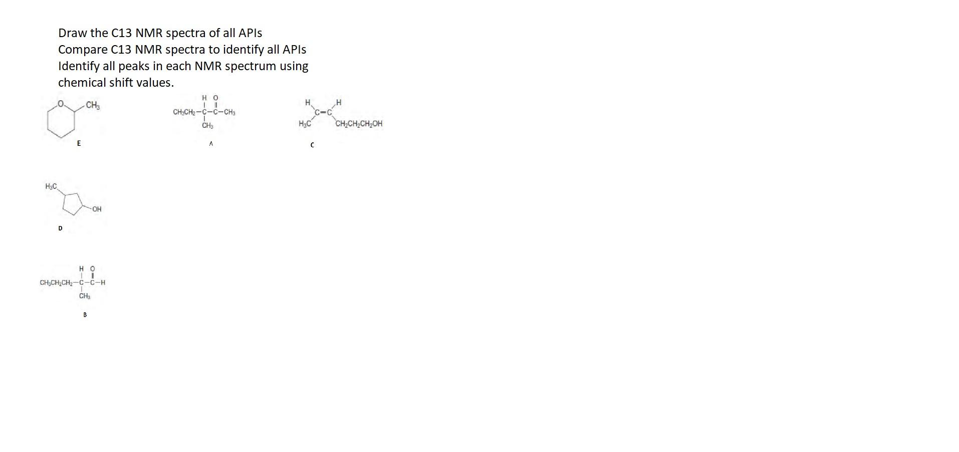 Draw The C13 Nmr Spectra Of All Apis Compare C13 Nmr Spectra To Identify All Apis Identify All Peaks In Each Nmr Spectru 1