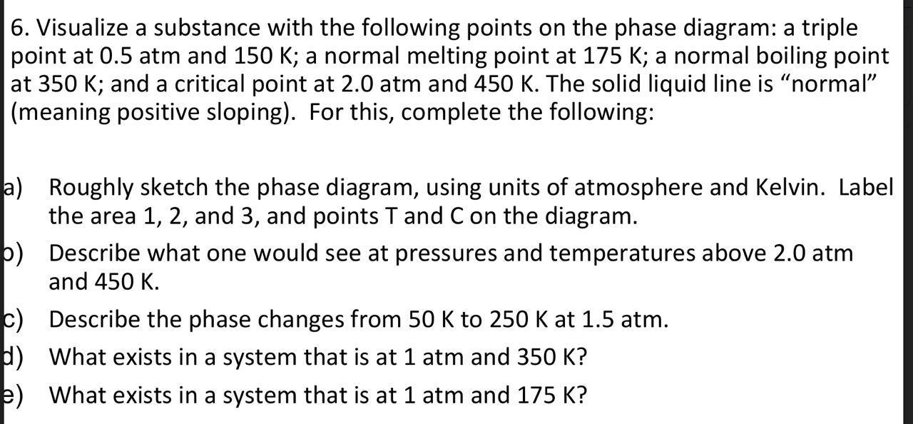 6 Visualize A Substance With The Following Points On The Phase Diagram A Triple Point At 0 5 Atm And 150 K A Normal M 1