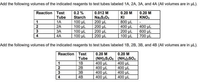 1 For Parts 1 And 2 Use The Dilution Equation To Calculate The Starting Concentration Of Each Reactant For Each Trial 4