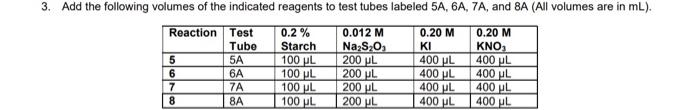 1 For Parts 1 And 2 Use The Dilution Equation To Calculate The Starting Concentration Of Each Reactant For Each Trial 5
