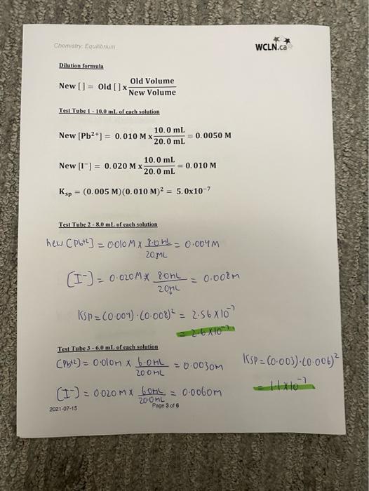 Chemistry Equium Wcln Ca Data And Observations 1 Write The Dissociation Equation For Lead 1 Lodide It Appears In Th 2