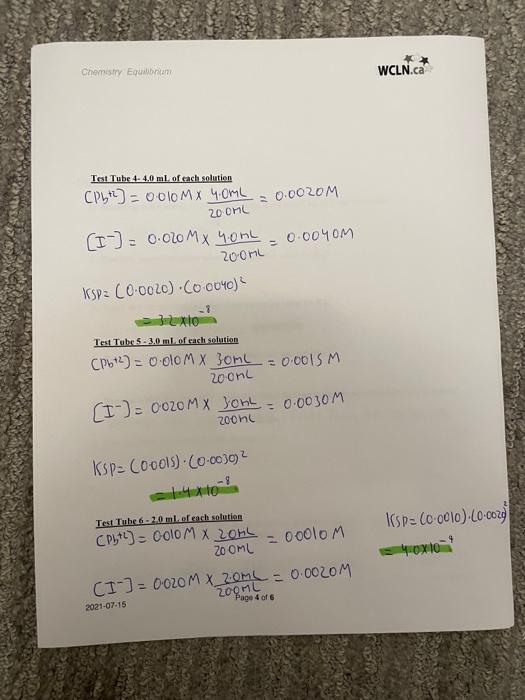 Chemistry Equium Wcln Ca Data And Observations 1 Write The Dissociation Equation For Lead 1 Lodide It Appears In Th 3