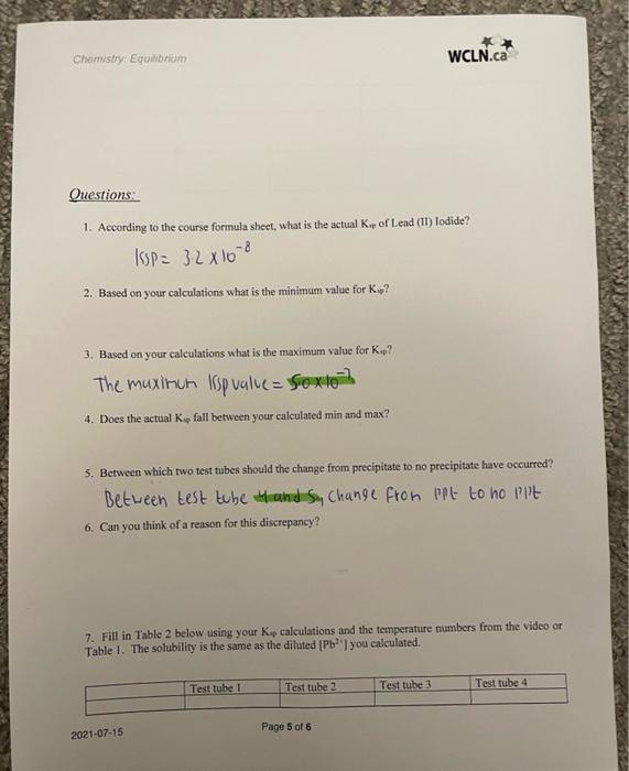 Chemistry Equium Wcln Ca Data And Observations 1 Write The Dissociation Equation For Lead 1 Lodide It Appears In Th 4