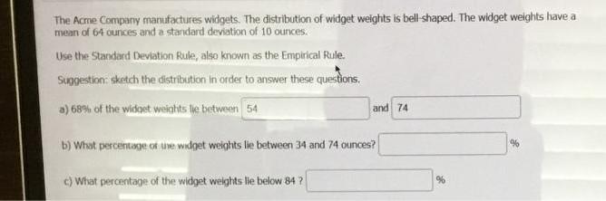 The Acme Company Manufactures Widgets The Distribution Of Widget Weights Is Bell Shaped The Widget Weights Have A Mean 1