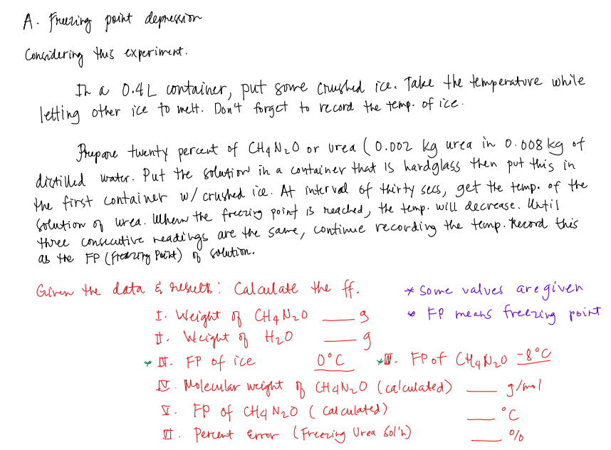 A Freering Point Depression Concridering This Experiment In A 0 4l Container Put Some Crushed Ice Take The Temperatu 1