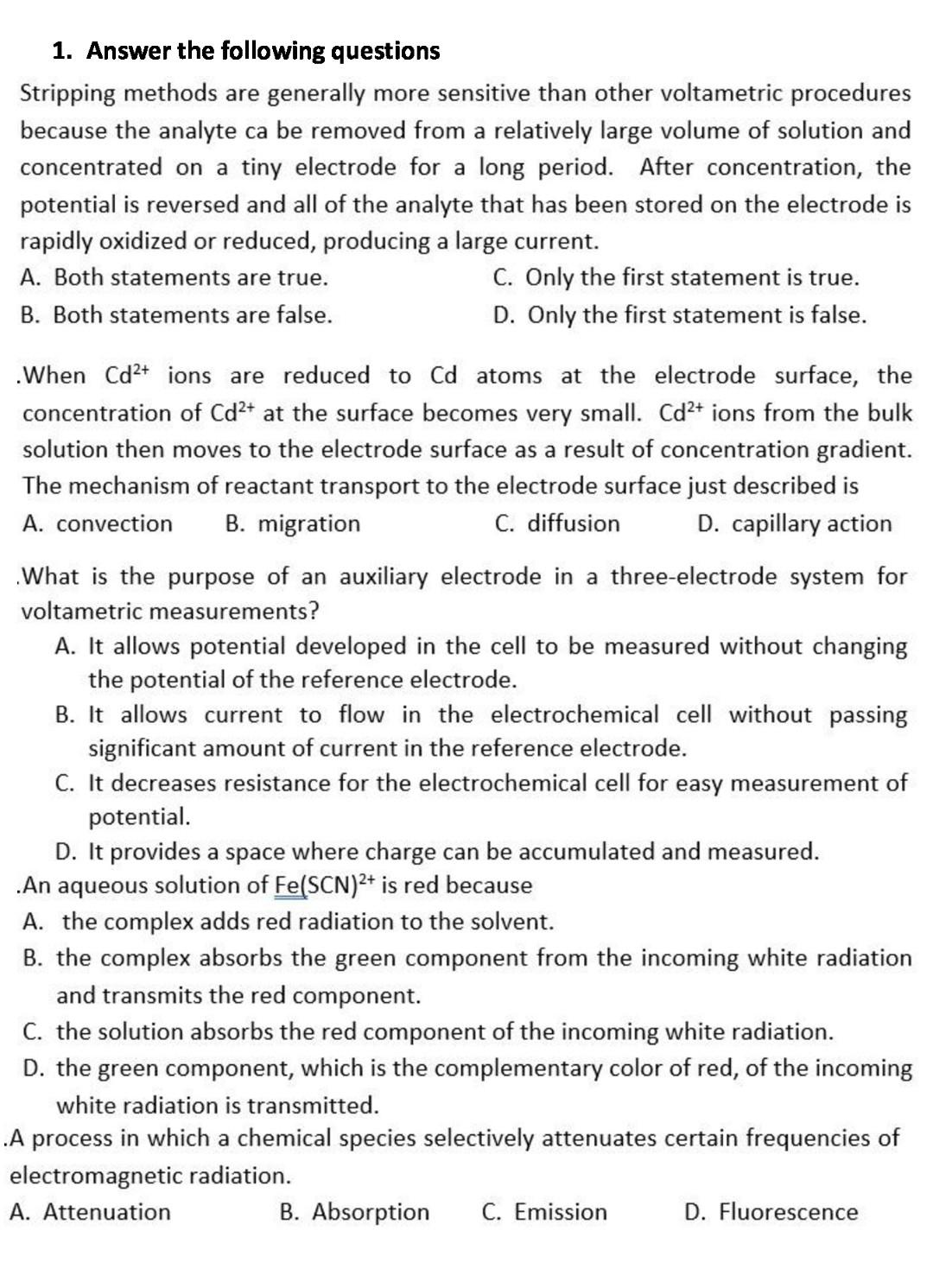 1 Answer The Following Questions Stripping Methods Are Generally More Sensitive Than Other Voltametric Procedures Becau 1