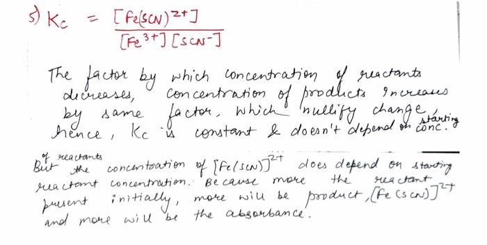 Since Kc Doesn T Depend On Starting Reactant Concentrations Why Does The Absorbance Value And Therefore Fe Scn 2 Va 1