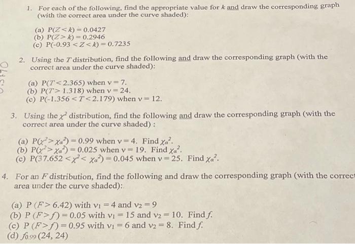 1 For Each Of The Following Find The Appropriate Value For K And Draw The Corresponding Graph With The Correct Area U 1