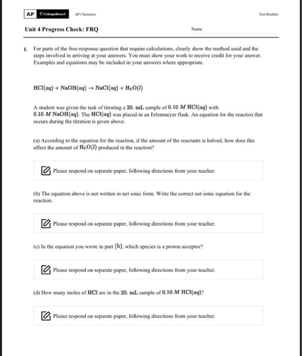 AP ongeleerd AP Chem Test Unit 4 Progress Check FRQ Name 1. For parts