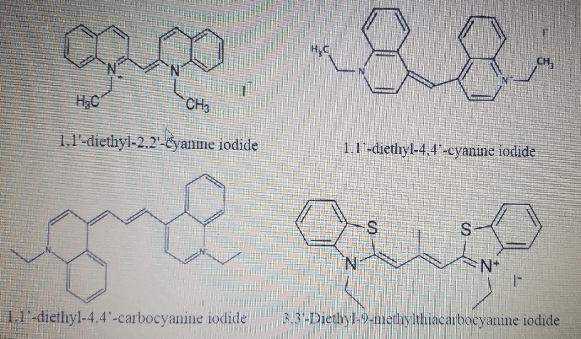 Hec Ch3 N N N H2c Ch3 1 1 Diethyl 2 2 Eyanine Iodide 1 1 Diethyl 4 4 Cyanine Iodide Coupe One S S N N 1 1 1 Dieth 1