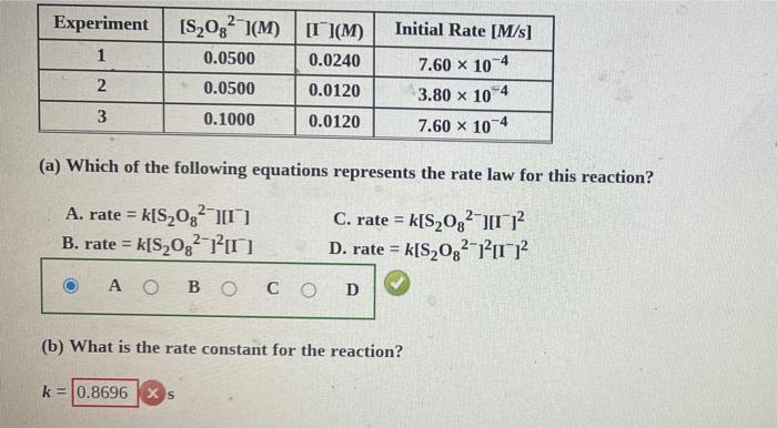 The Reaction Of Peroxydisulfate Ion S2032 With Iodide Ion T Is S 08 Aq 31 Aq 250 Aq 13 Aq From The 2