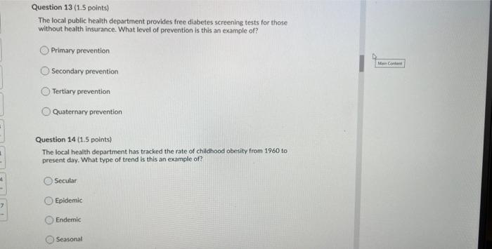 Question 13 1 5 Points The Local Public Health Department Provides Free Diabetes Screening Tests For Those Without Hea 1