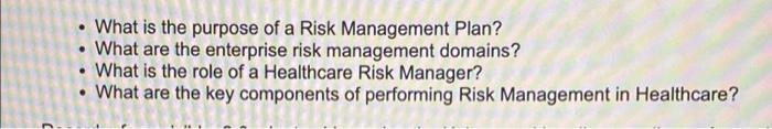 What Is The Purpose Of A Risk Management Plan What Are The Enterprise Risk Management Domains What Is The Role Of A 1