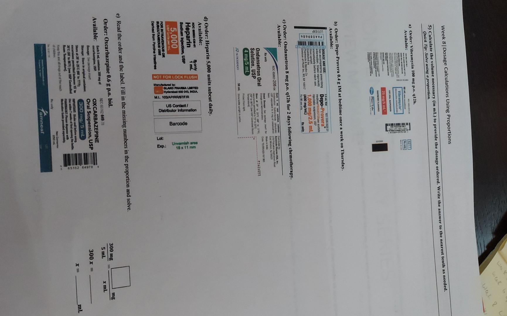 2 Weet Week 8 Dosage Calculations Using Proportions 5 Calculate The Volume Necessary In Ml To Provide The Dosage Order 1