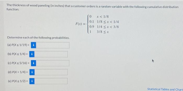 The Thickness Of Wood Paneling In Inches That A Customer Orders Is A Random Variable With The Following Cumulative Dis 1