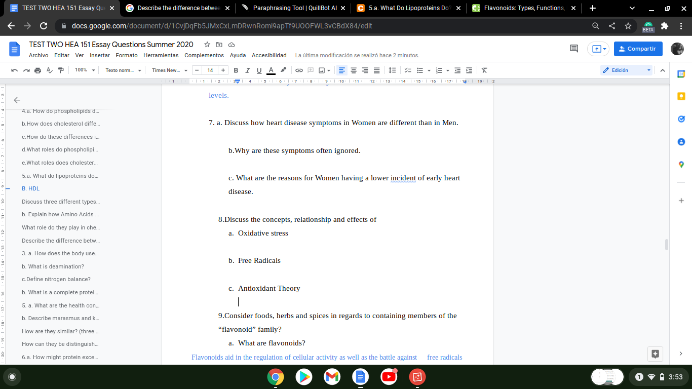 Test Two Hea 151 Essay Qu G Describe The Difference Betwee X X Paraphrasing Tool Quill Bot Al X C 5 A What Do Lipopro 1