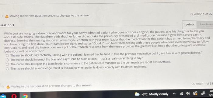 Question 1 Of 35 A Moving To The Next Question Prevents Changes To This Answer Uestion 1 Save Answe 1 Points While You 1